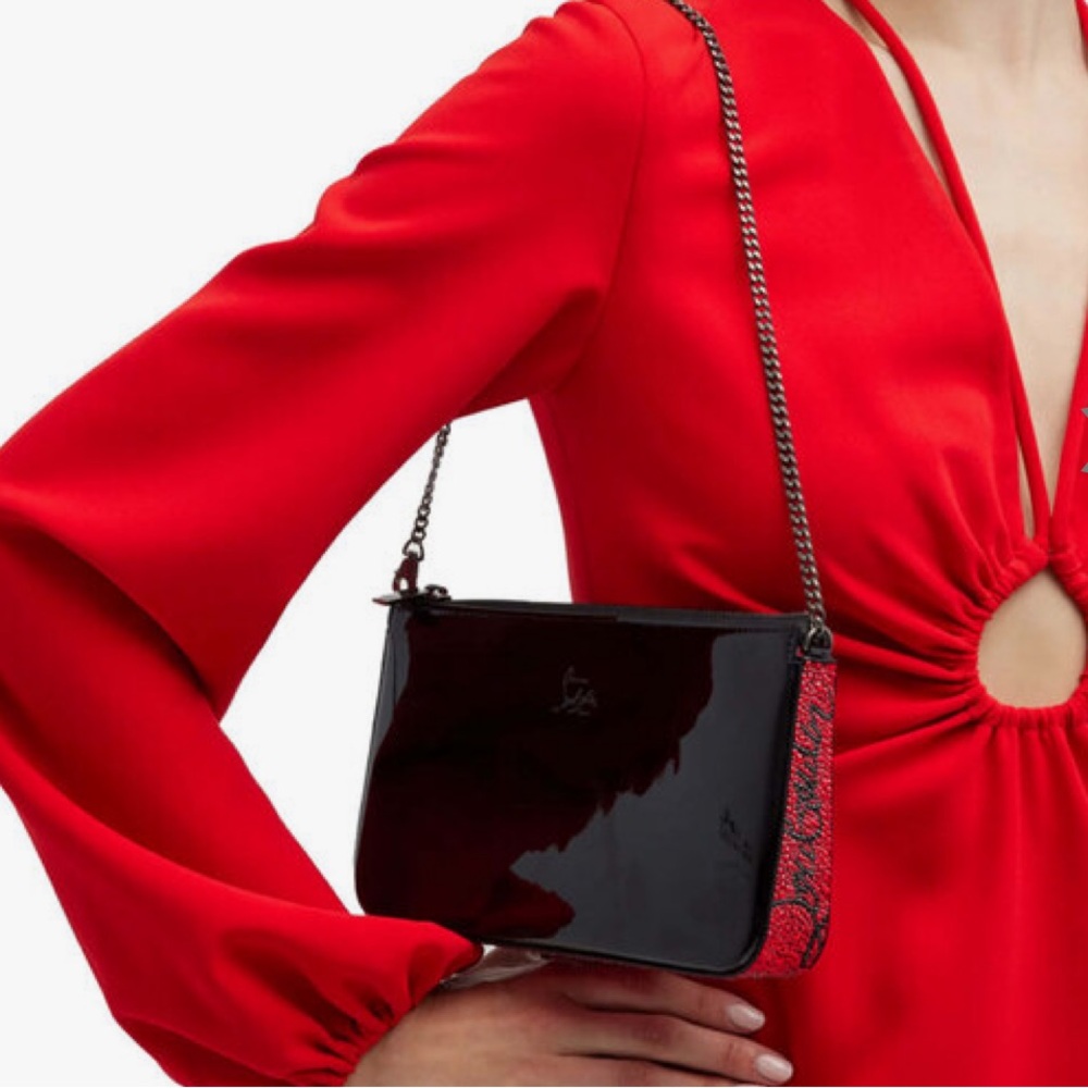 Christian Louboutin Loubila Black and Red Patent Strass Clutch - Picture 2 of 6